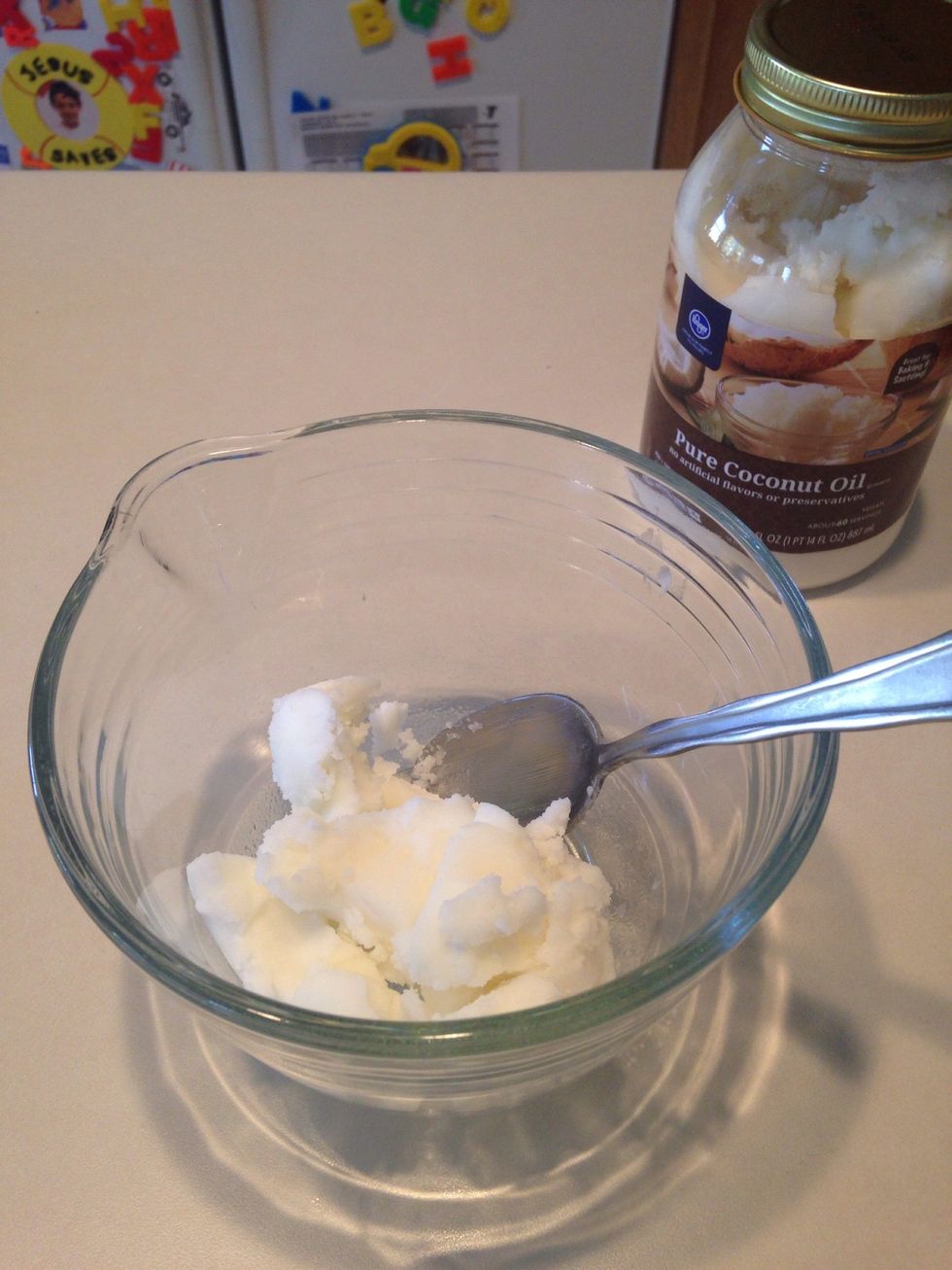 In a separate bowl that can be microwaved, add coconut oil.