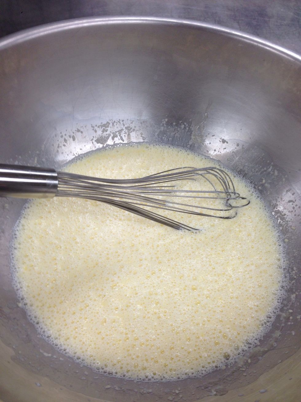 In a separate bowl, whisk milk, eggs butter and vanilla extract.