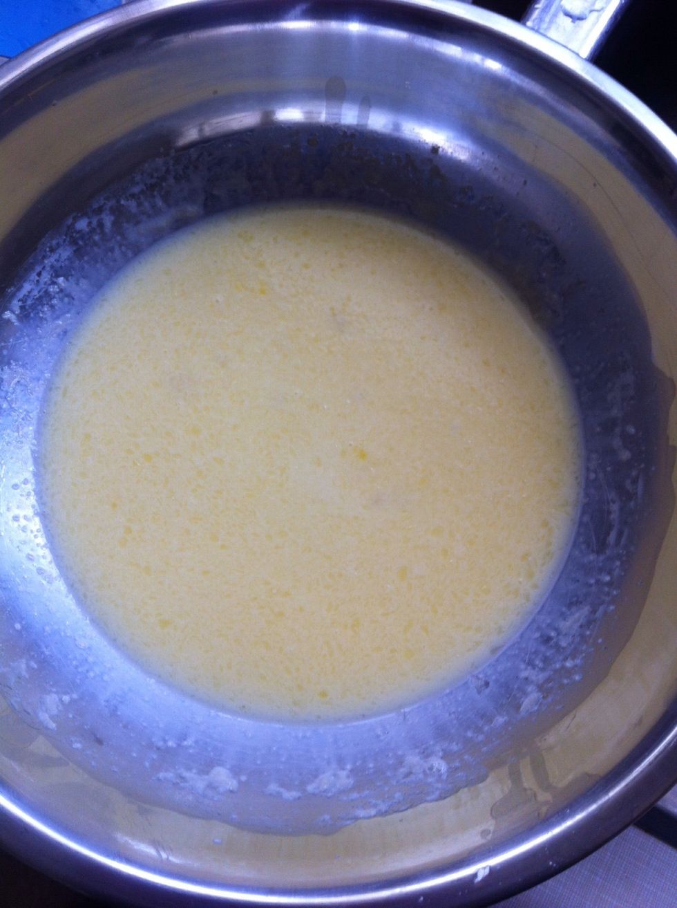 In a separate bowl, whisk together milk, eggs, honey, melted butter and vanilla extract