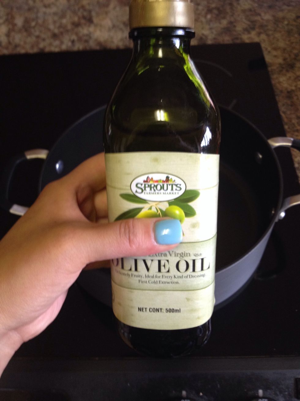 In a separate pan, on medium-high heat, add a tbsp of olive oil.