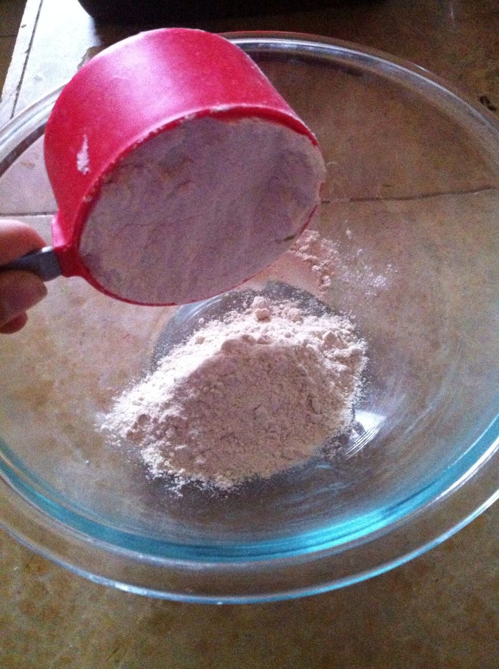 In a seperate bowl, add 1 cup flour..... (I did this when my chicken was ready....if you'd like you can make it early :))