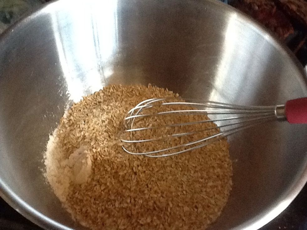 In a seperate bowl, whisk flour, oats, and salt together.
