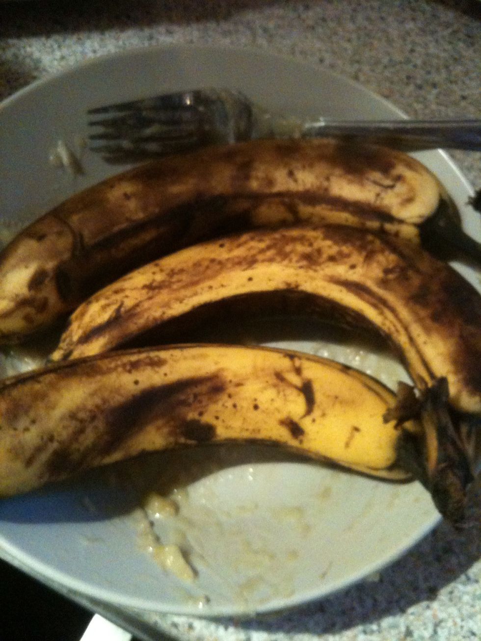 in a seperater bowl take your 3 bananas and peel them :)