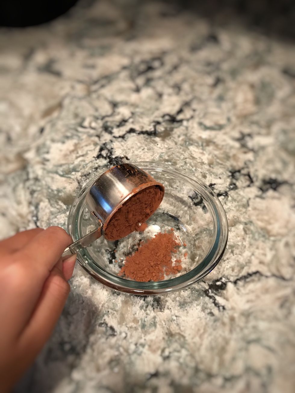 In a small bowl, add 1/4 cup of cocoa powder