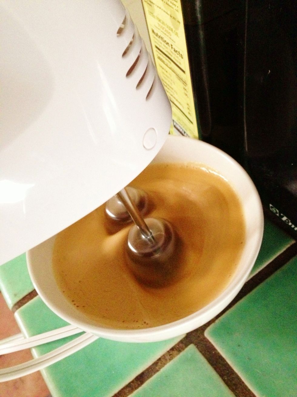 In a small bowl, beat eggs, vanilla, salt and sugar with a hand mixer until light and frothy, about five minutes.