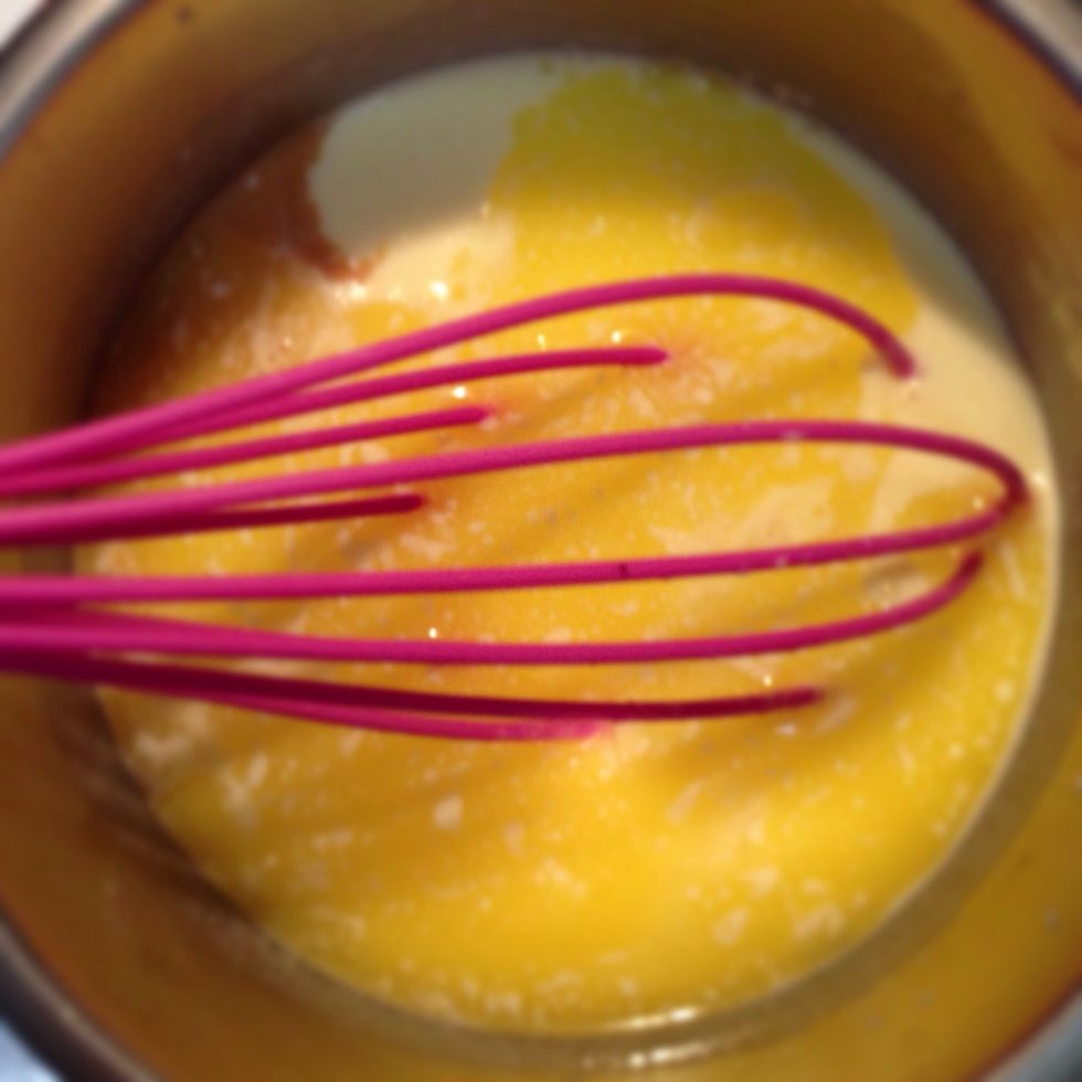 In a small bowl, whisk together the buttermilk and egg yolks. Then stir in the butter and vanilla.