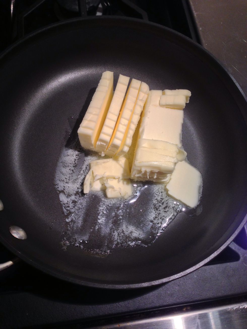 In a small frying pan, heat the butter until its completely melted. I always chop it up so it melts faster.