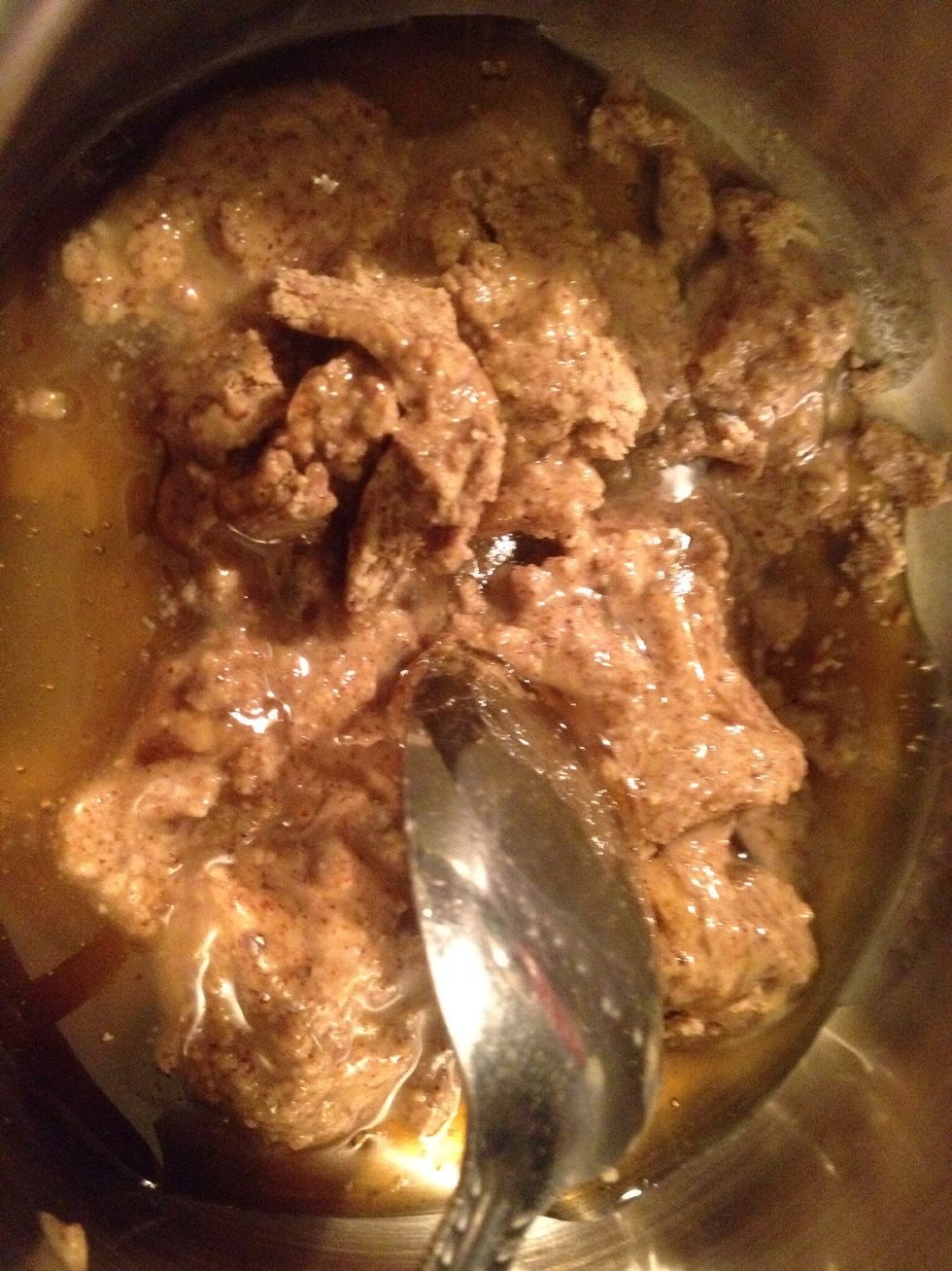 In a small pot heat the honey and almond butter on low heat until soft
