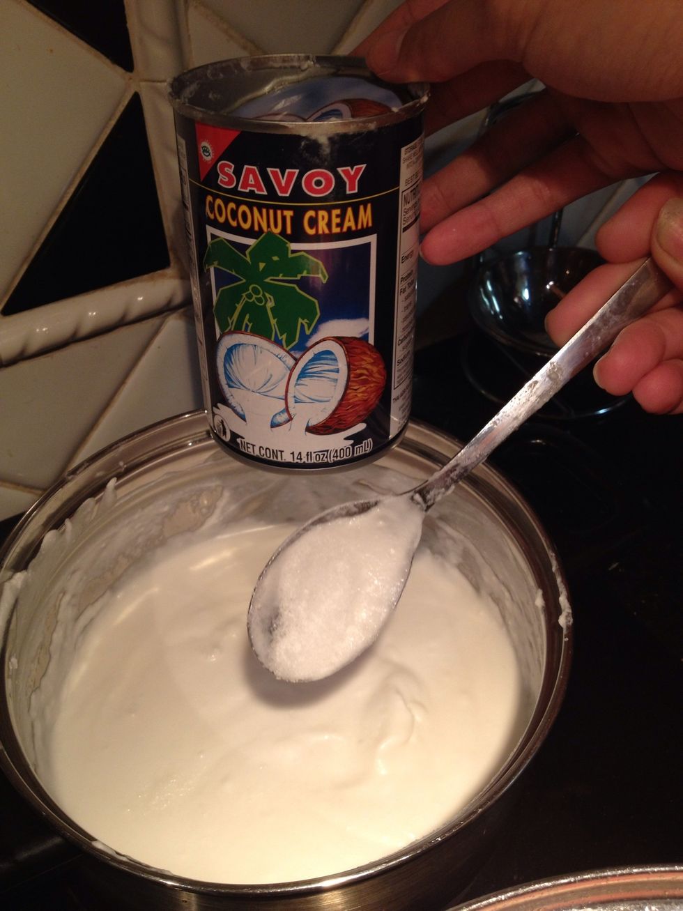 In a small pot, on medium, try to boil this coconut cream and stir in a 1/4 tsp of salt- turn OFF the stove the instant you see it boiling!! (IMPORTANT!)