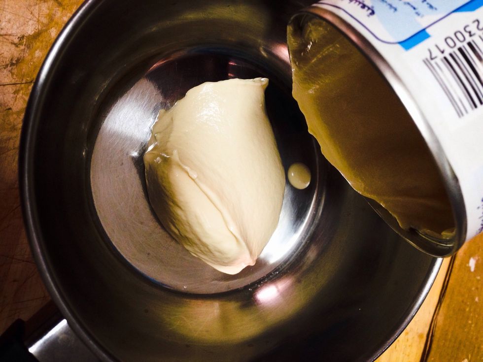 In a small pot, on the stove, add the cream.