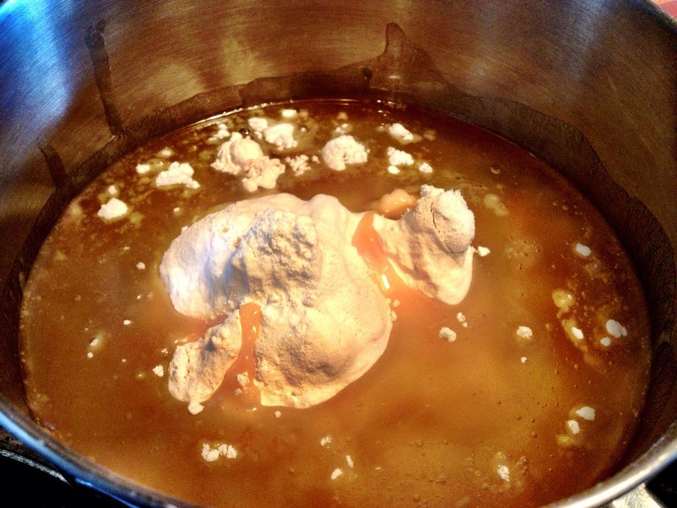 In a small saucepan, whisk together vegetable oil & flour over medium heat.