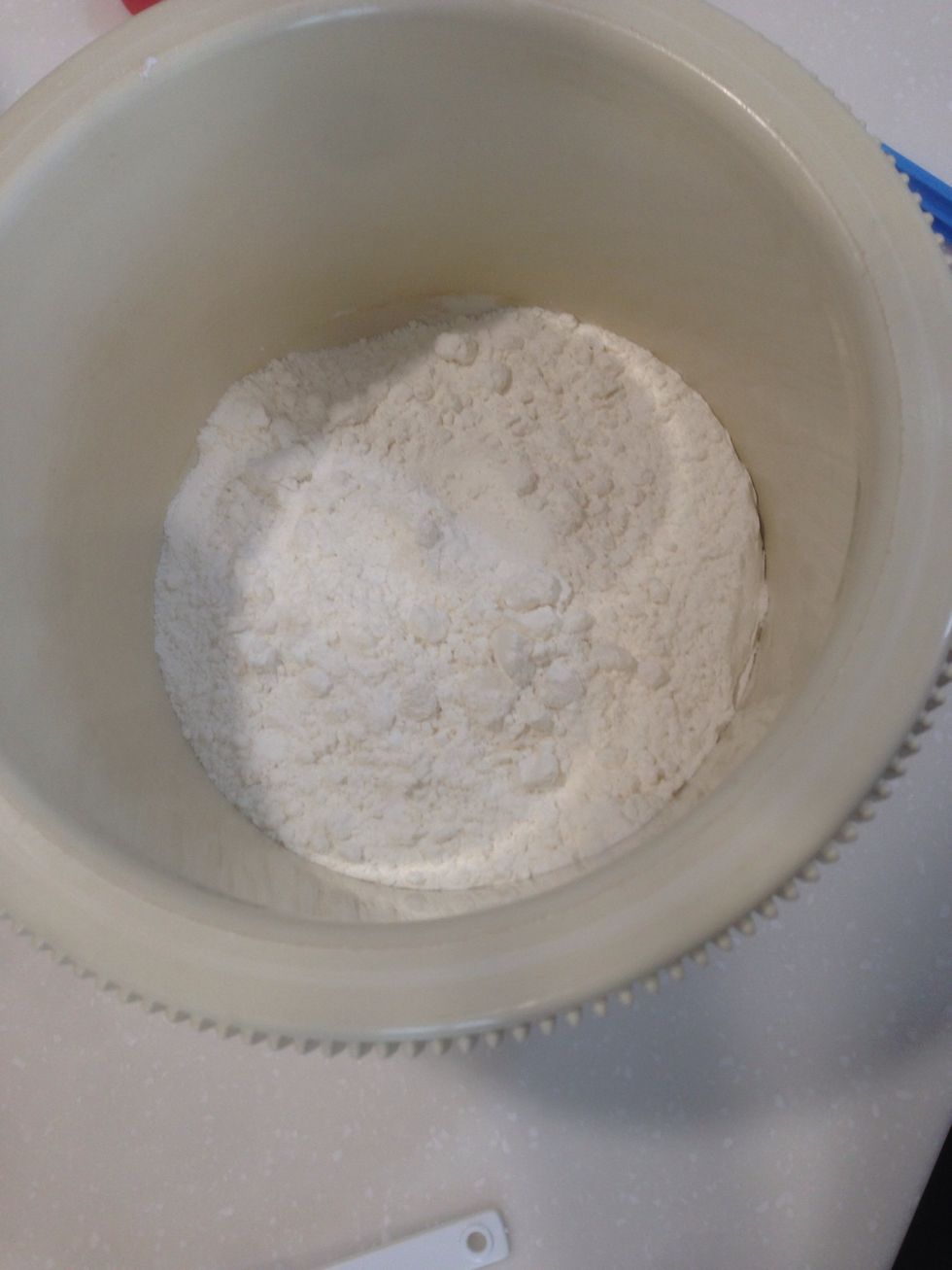 In a standard mixer's bowl, pour in flour