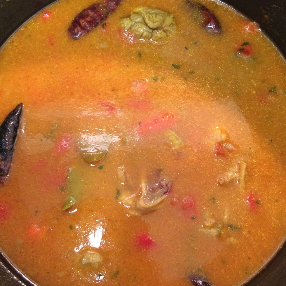 In about 5-7 minutes add 2 and 1/2 cups of water and let the meat cook over medium heat until it is tender. Keep stirring occasionally. The dish should be ready in 45-50 minutes.