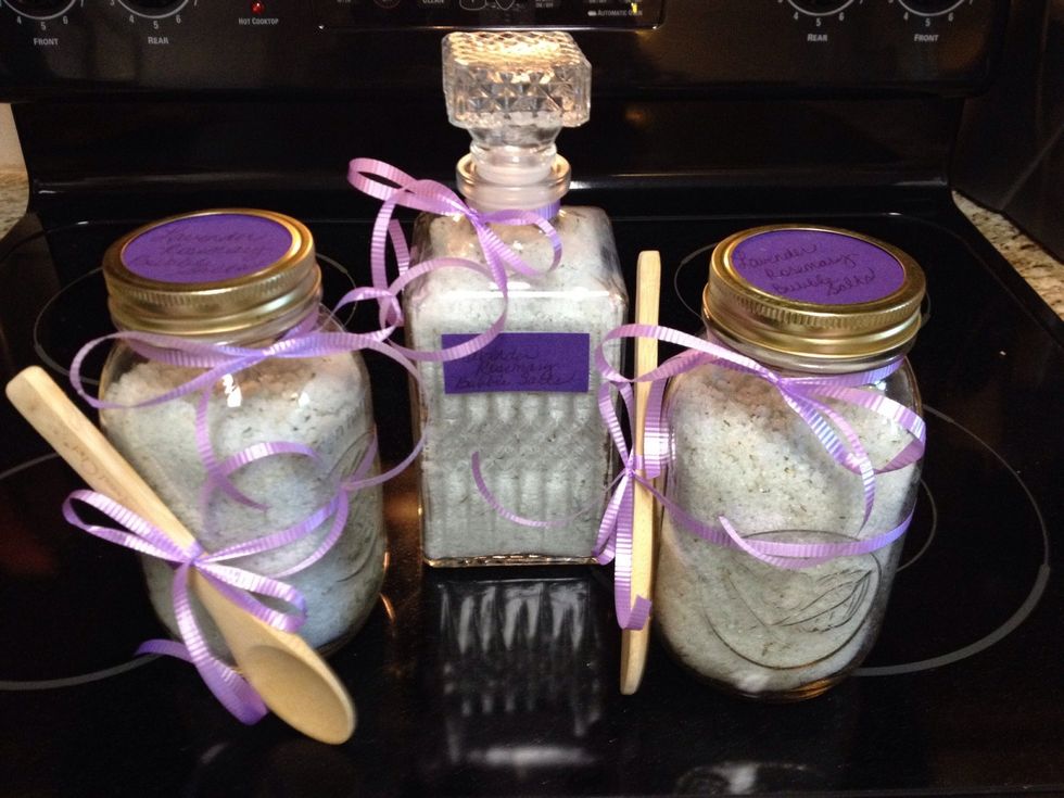 In addition to the decanters I found at antique stores, I also used mason jars and small spoons. Mason jars can be found in the canning section at dept. stores. The wood spoons are at kitchen stores.