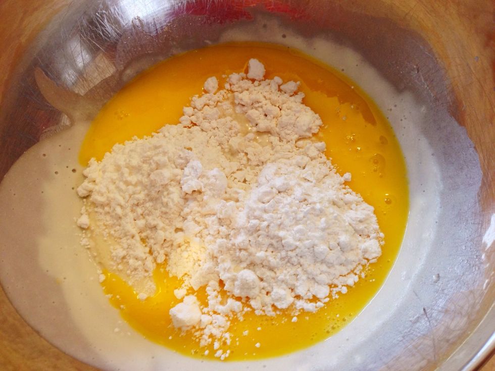 In another bowl, combine the egg yolks, cake flour, corn starch and lemon juice.