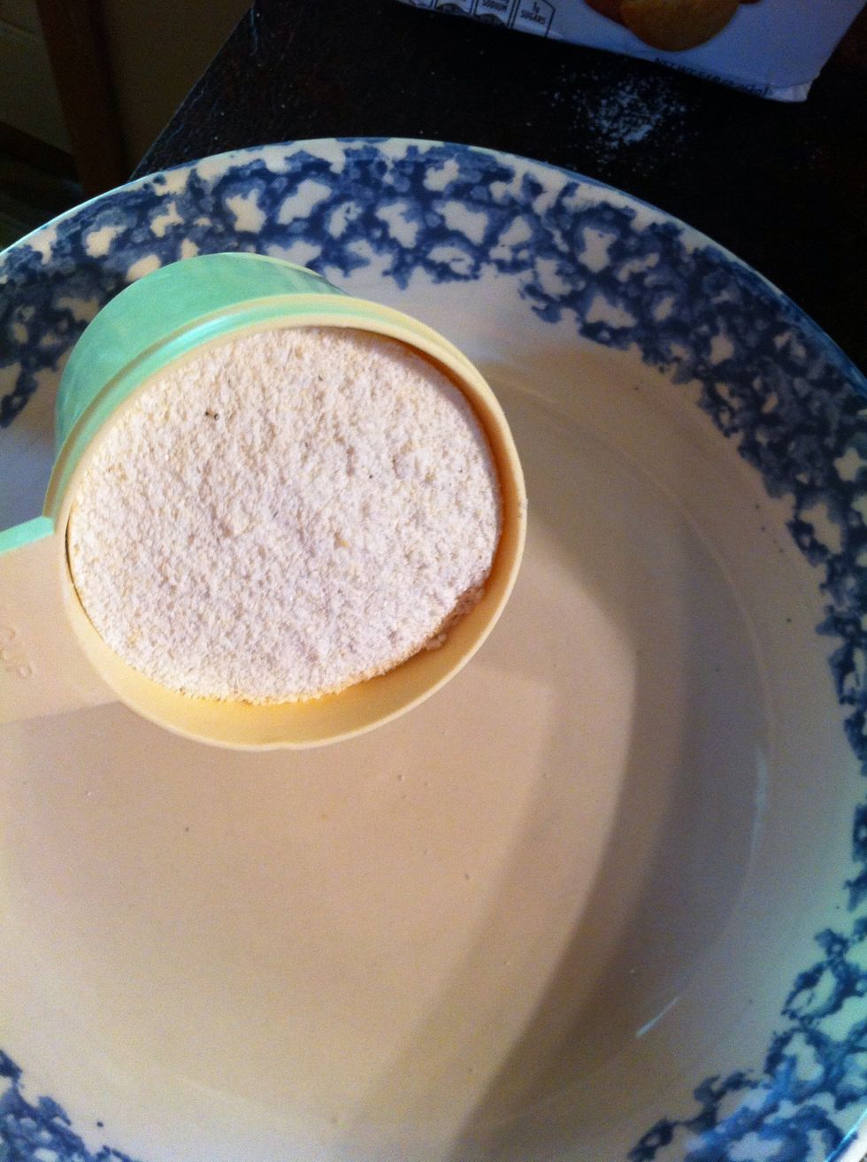 In another bowl, gather 1 cup of corn meal..