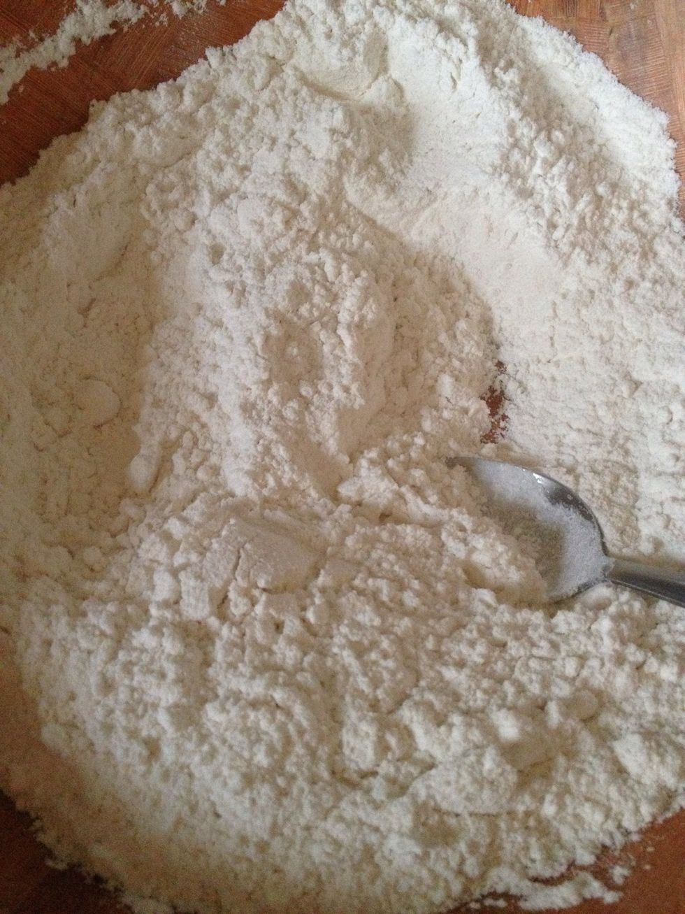 In another bowl get your 2 cups all purpose flour and a pinch of salt