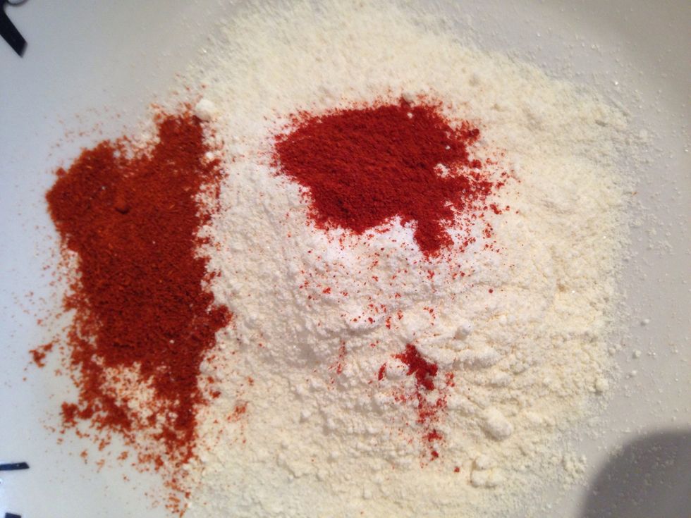 In another bowl mix the semolina, paprika and cayane pepper