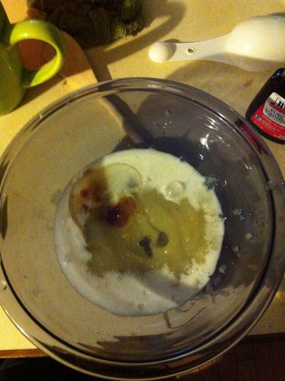 In another bowl mix together brown sugar, coconut milk, applesauce, oil & vanilla.