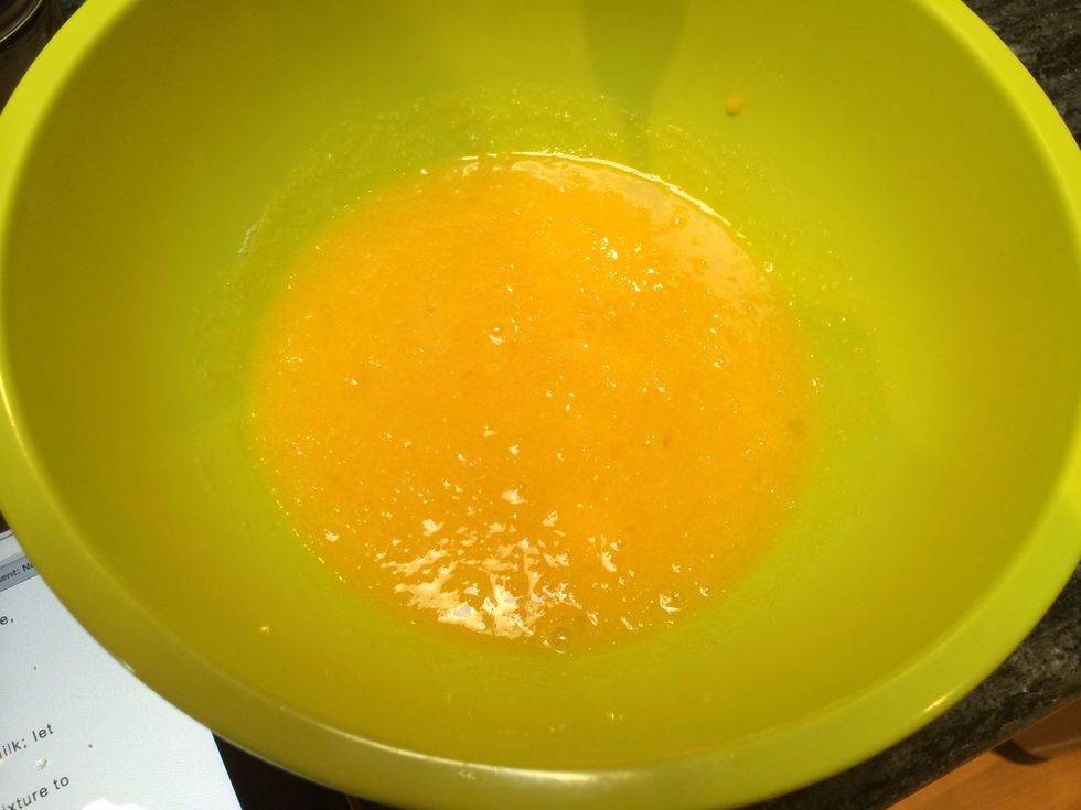 In another bowl whisk together 2 whole eggs, 2 egg yolks and 3/4 cup sugar.