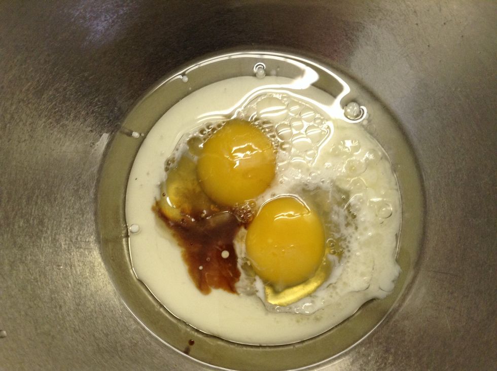 In another bowl whisk together yogurt (or if u do not have yogurt u can use 1/4 cup milk and 1tsp lemon juice) sugar, egg, lemon zest and vanilla.