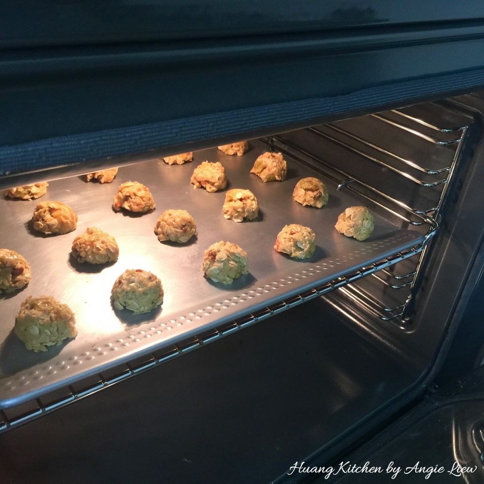 In batches, bake the oatmeal cookies in the preheated oven for 12 to 15 minutes until very lightly browned on the sides. The centres of cookies will still be soft and a little wet.