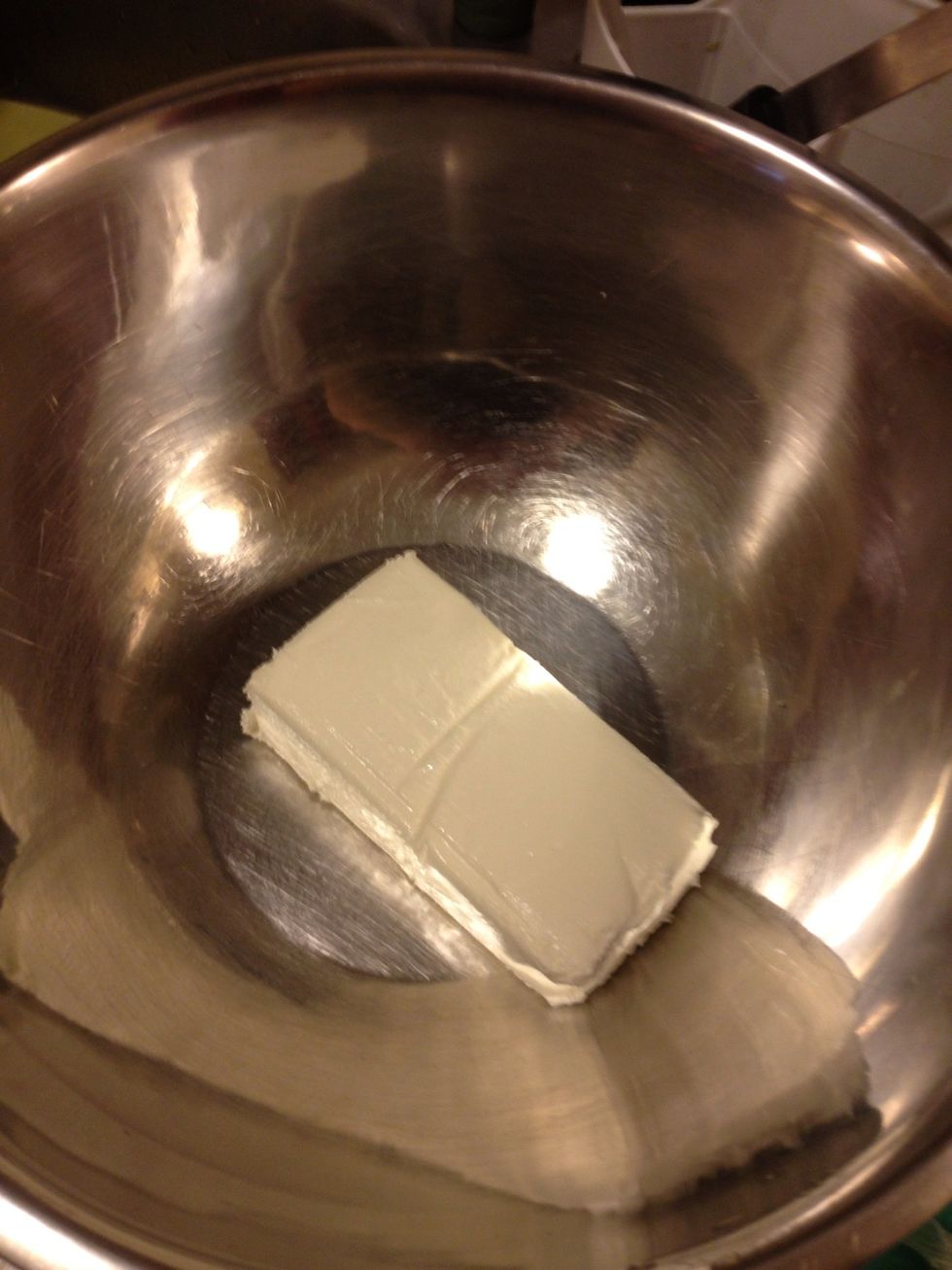 In bowl mix cream cheese brought to room temp (8 ozs)
