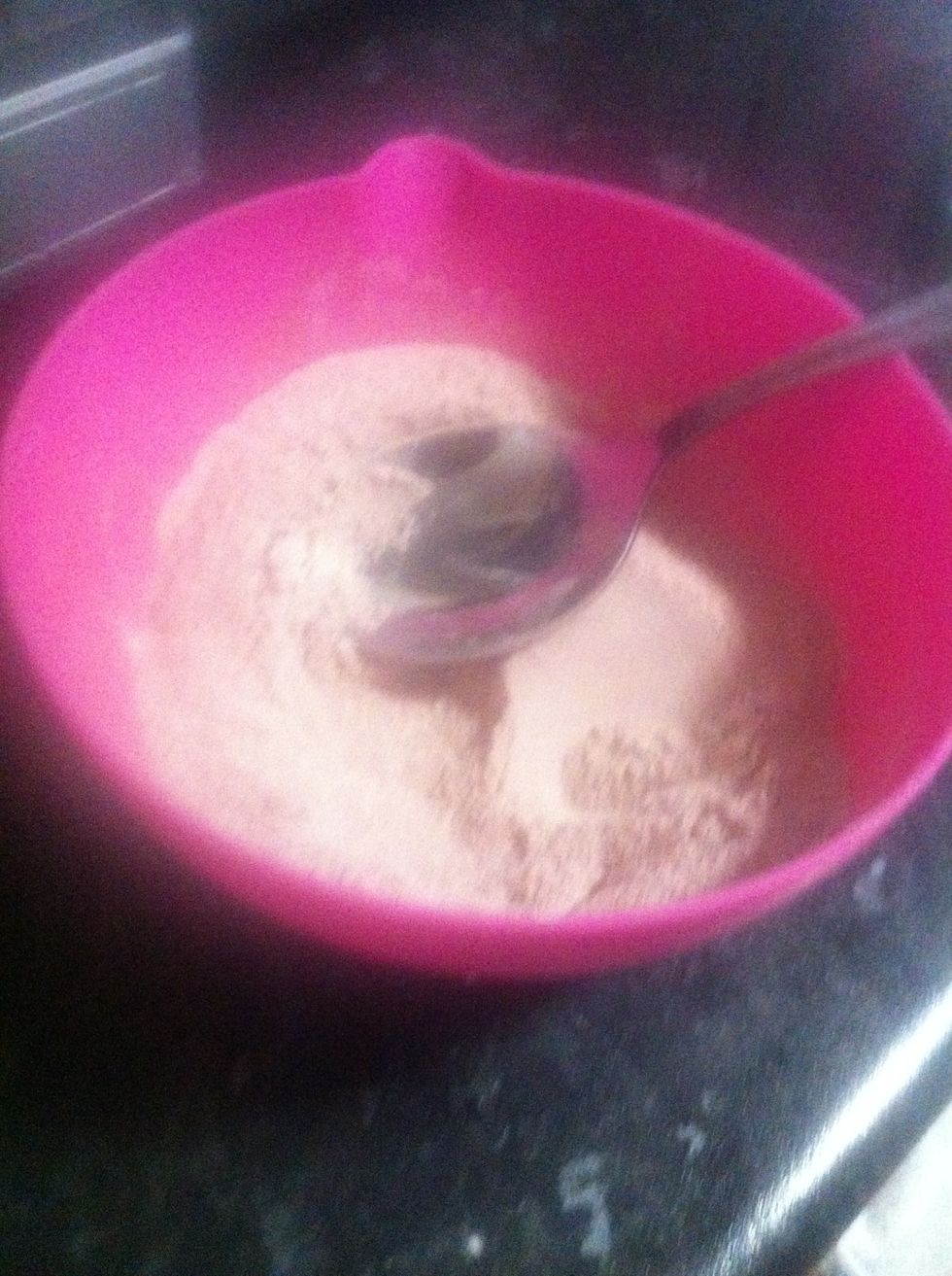 In bowl mix flour, cocoa powder, baking powder and salt.