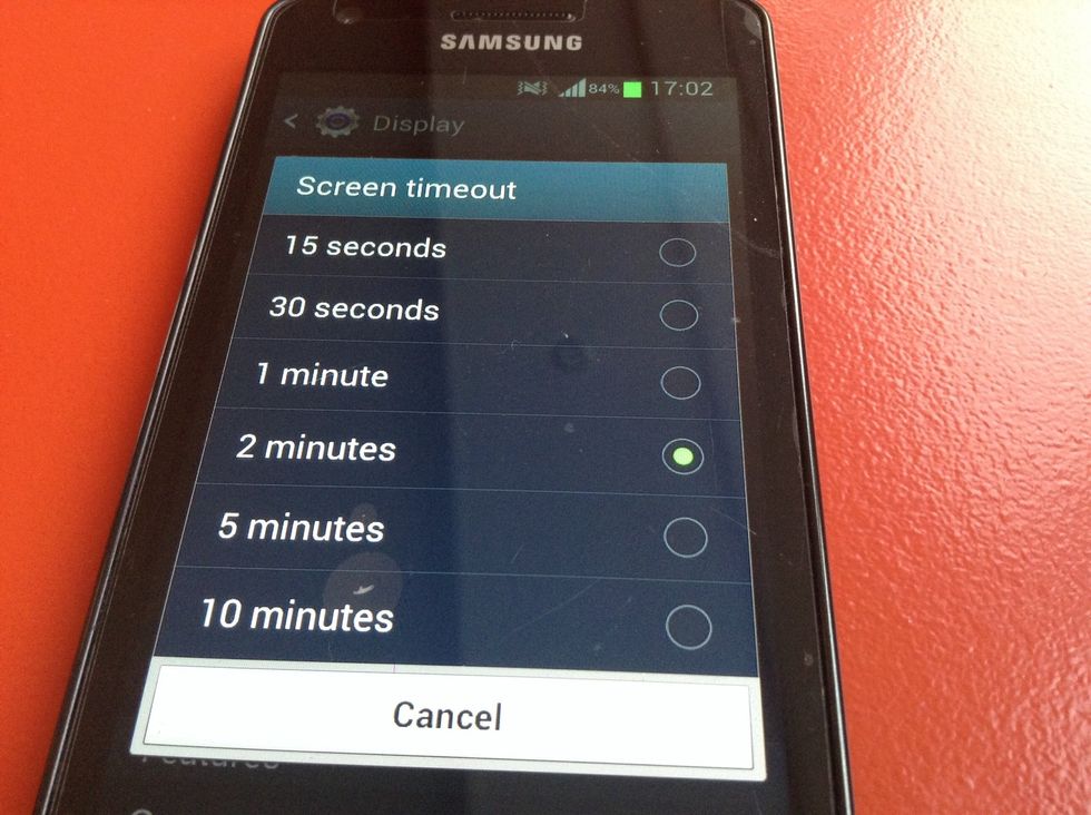 In Display also set Screen Timeout to 2 minutes or lower.