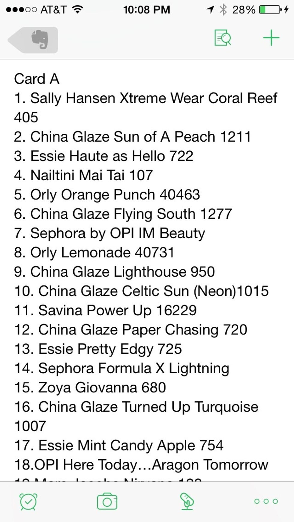 In Evernote, I wrote down each color along with the brand.