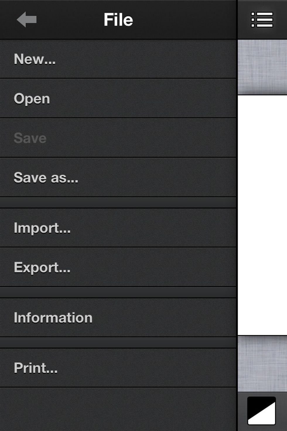 In Files you can load, import, save, export and create new images.