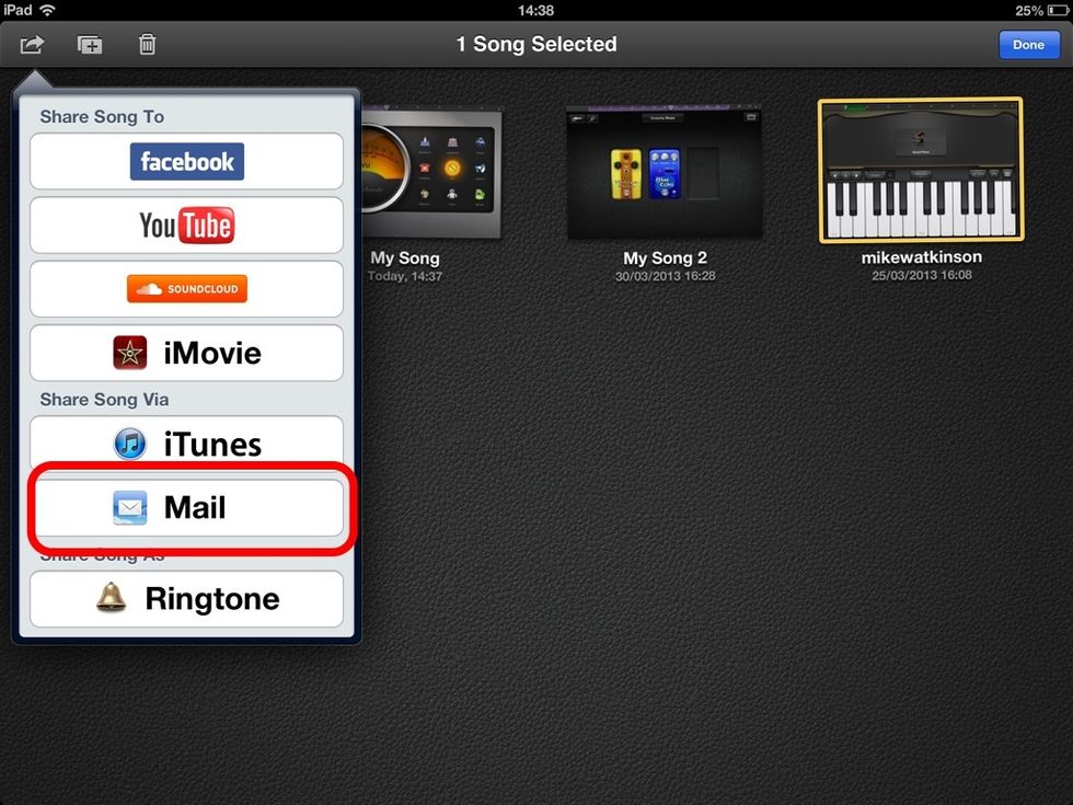 In GarageBand, share your song via Mail