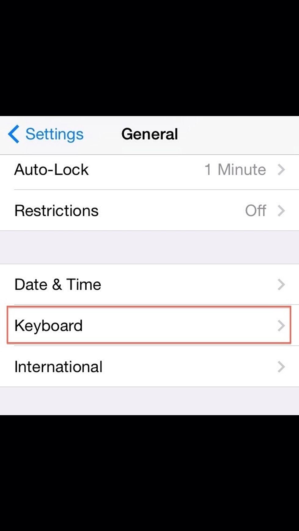 In General, scroll down and look for "Keyboard".