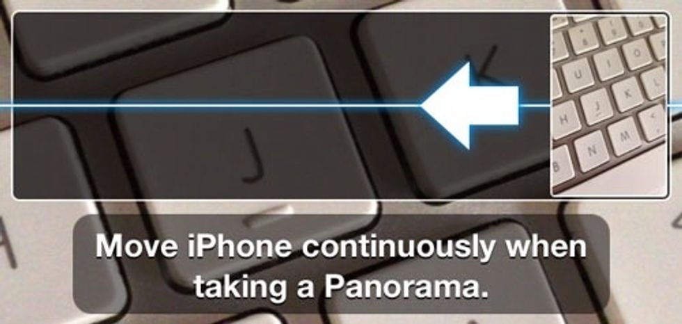 In iOS 6 you can take panoramic photos by launching the Camera app and taping on  Options along the top of the screen. Select the panorama button. To change the direction simply tap the box.