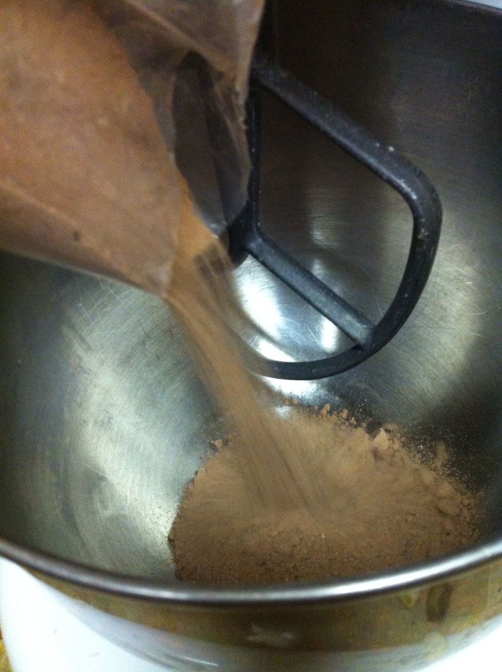 In kitchen aid/ mixer add cake mix...