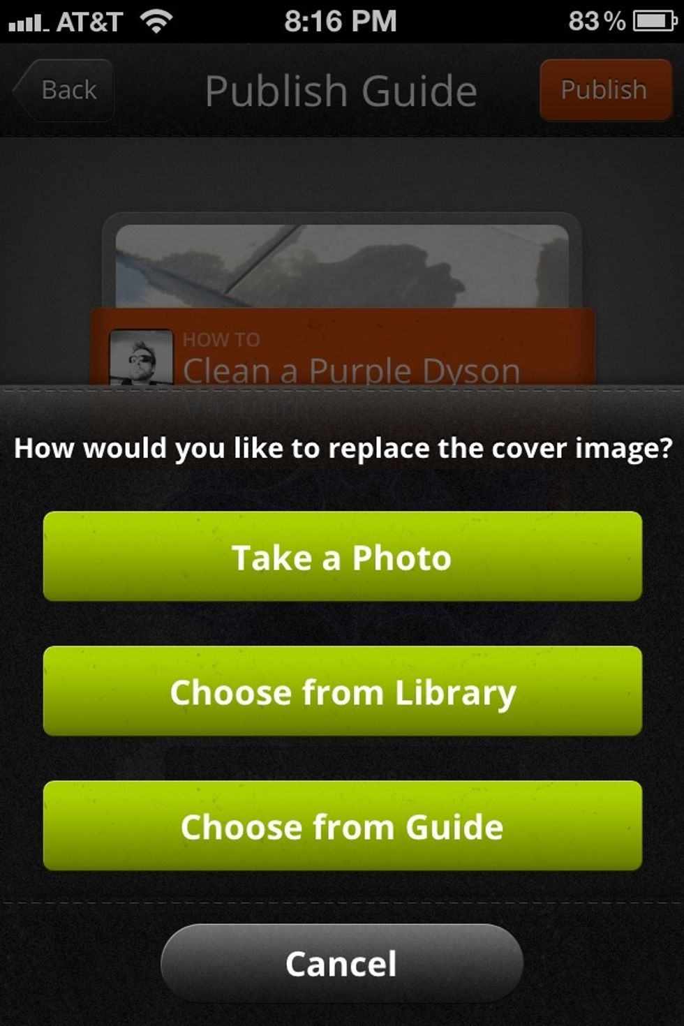 In my case the image I wanted to use was already in my guide so I selected the USE FROM GUIDE button.
