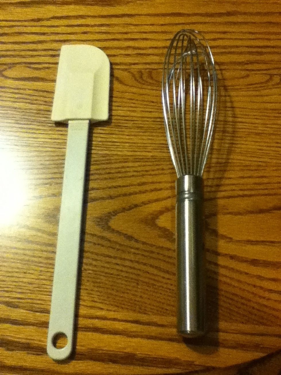In order to mix the batter you need a rubber spatula and a whisk. If you don't have either a fork or mixing spoon will do.