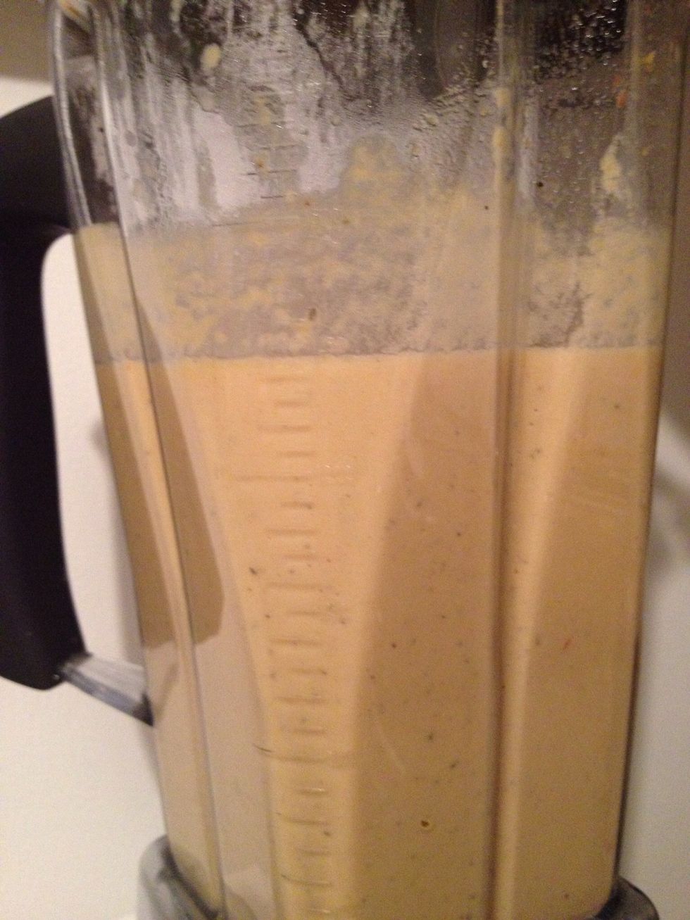 In order to please my son, I vita-mixed the heck out of my delicious soup. If not using a vitamix, just blend in smaller portions. Make sure there are no bones from the chicken. Blend until smooth.