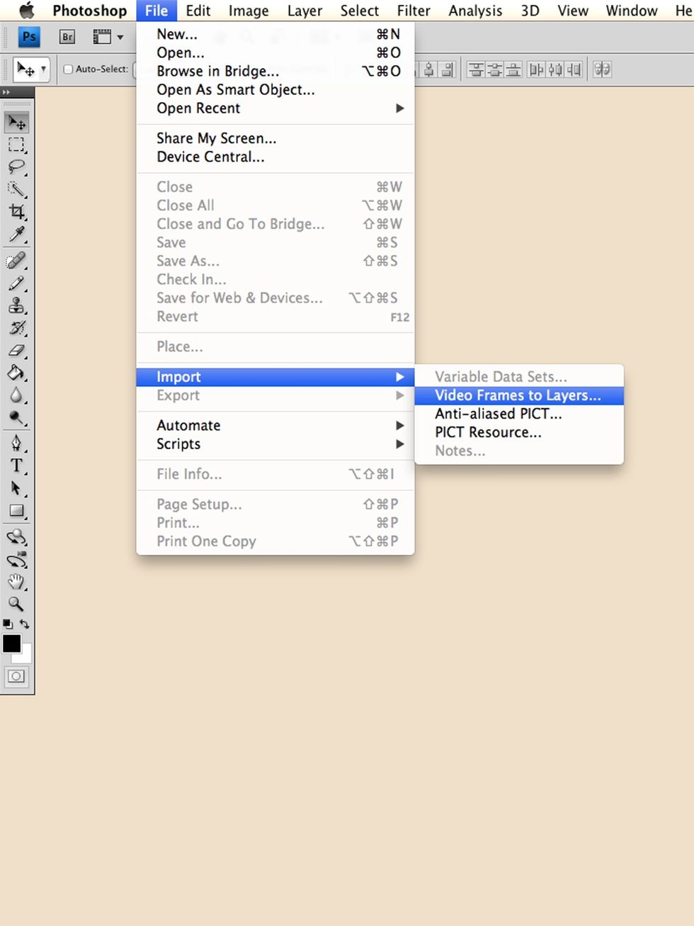 In Photoshop open video by going to File > Import > Video Frames to Layers. Technically you can just drag and open on Mac, but don't do this! The way the video is processed will cause problems later.