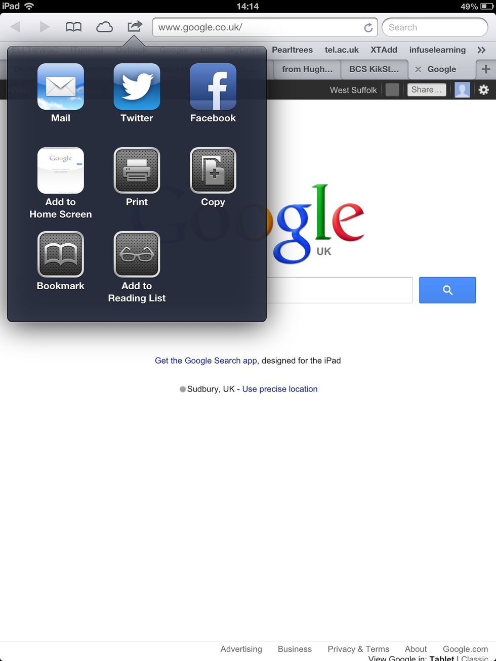 In Safari go to the website you want to save on the bookmarks bar. Tap the swoosh / 'send to' button and select Bookmark.