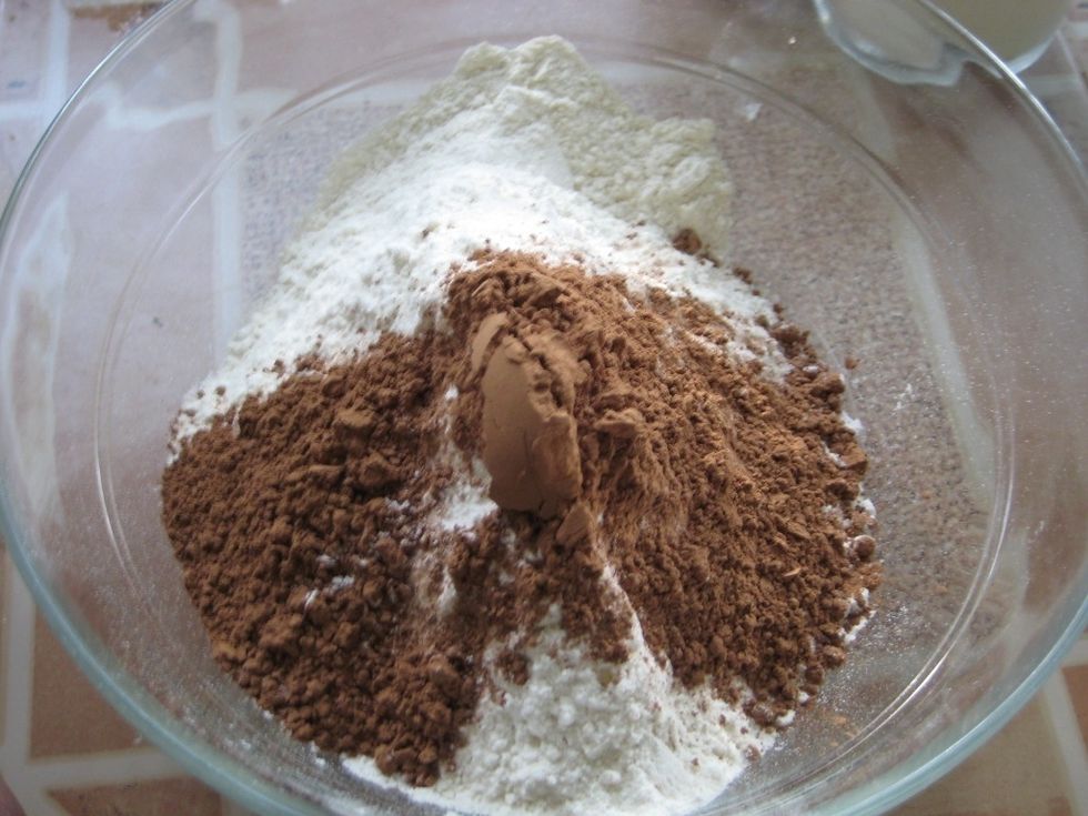 In separate bowl mix the sifted flour and cocoa