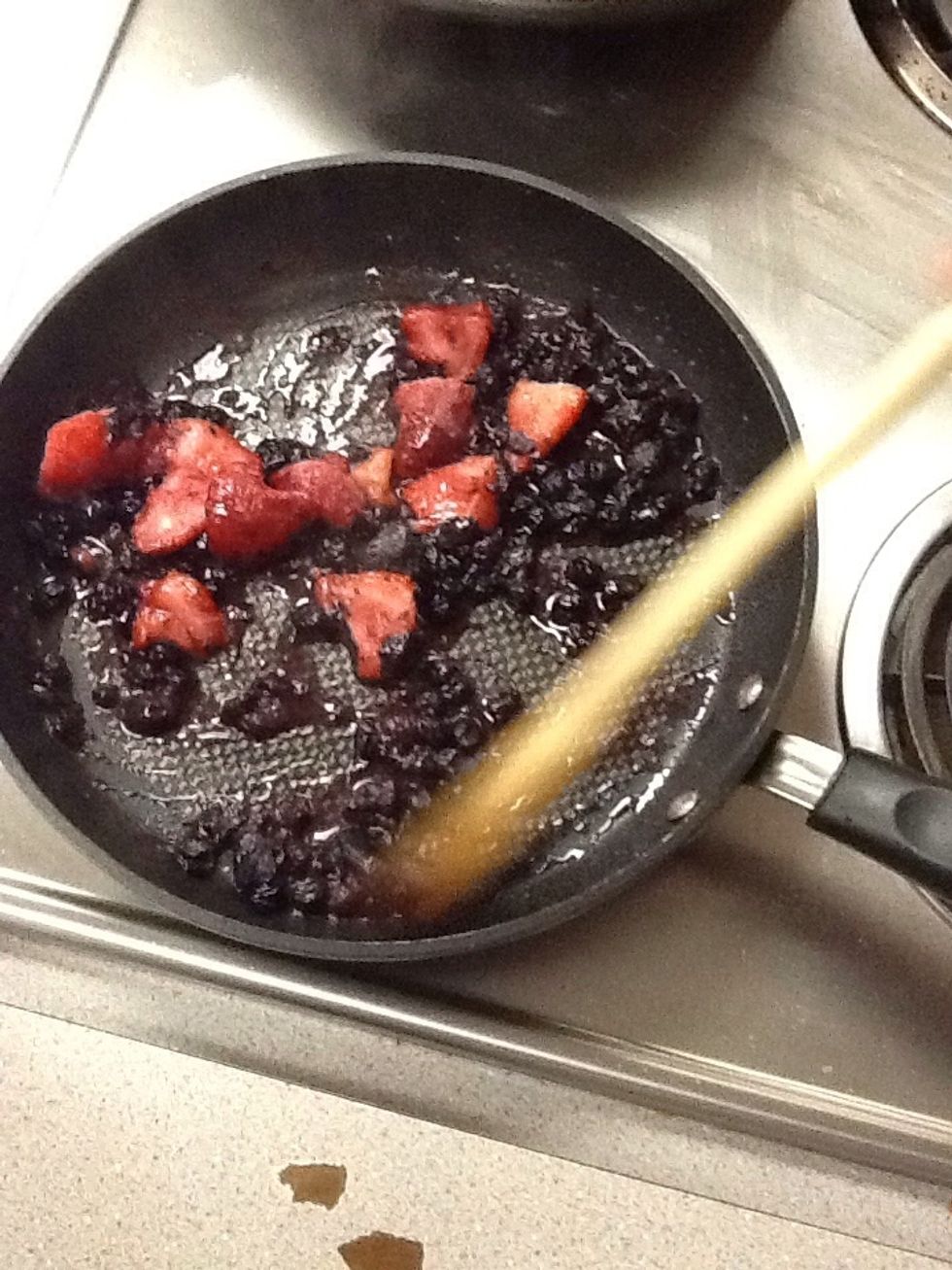 In separate sauce pan saut\u00e9 desired berries with butter and sugar