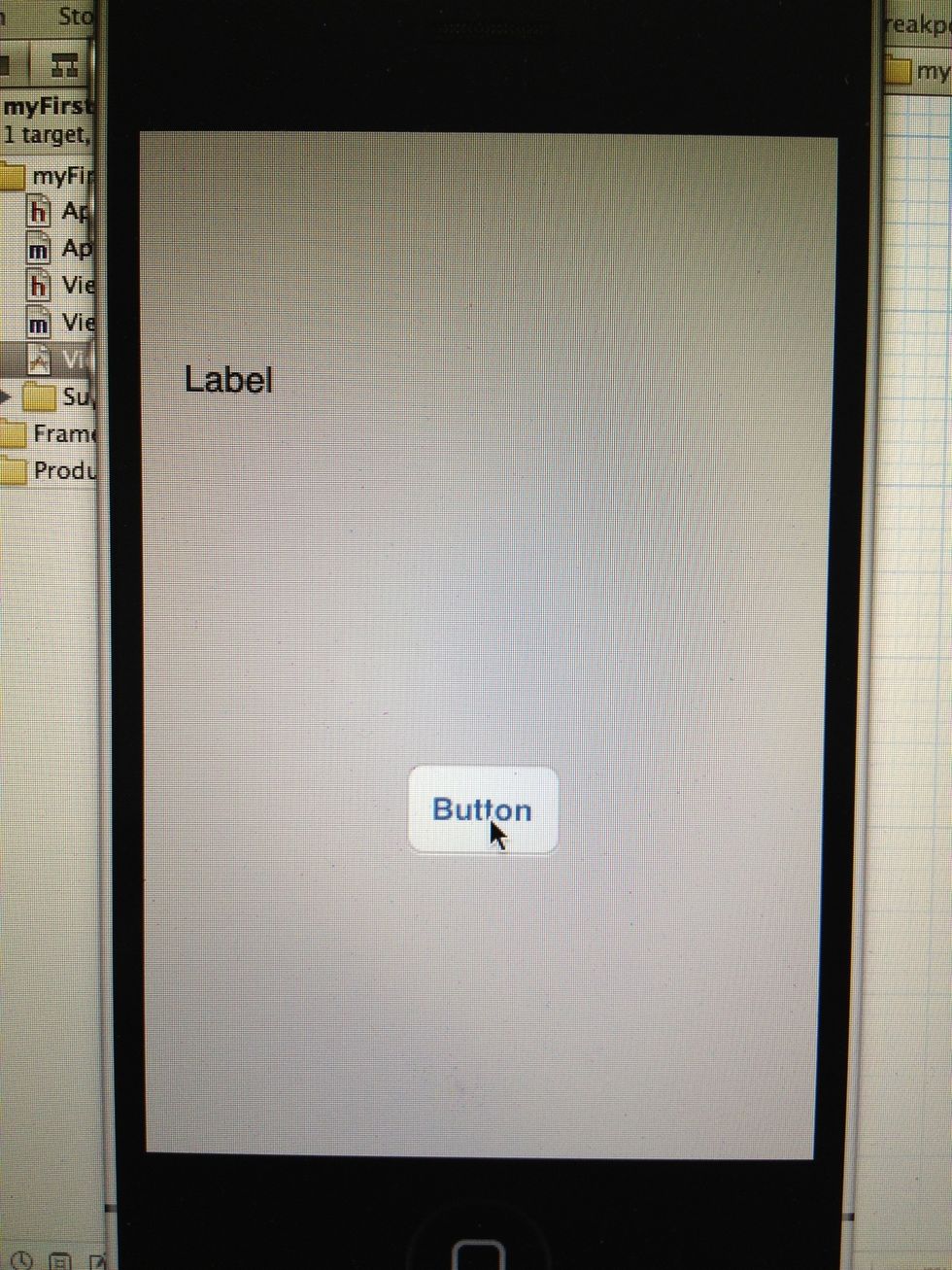 In Simulator we see what we have done, everything is like we have set it up, now we want to call our action, by pressing the Button...