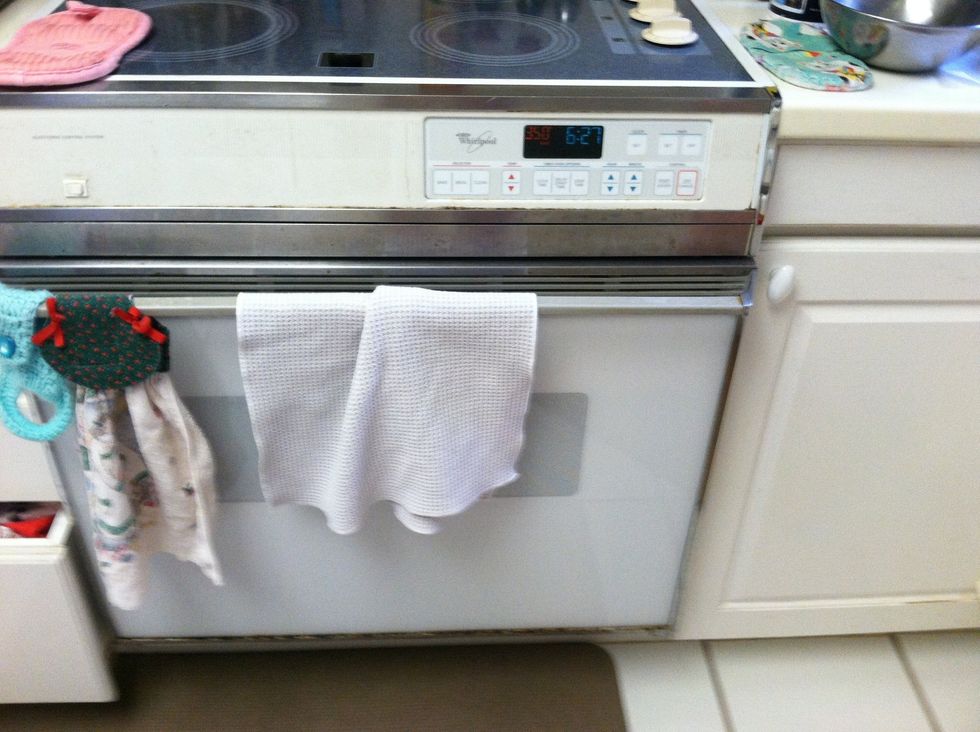 In the 350 degree oven, put in the tray of banana bread batter and bake for twenty five to thirty minutes.