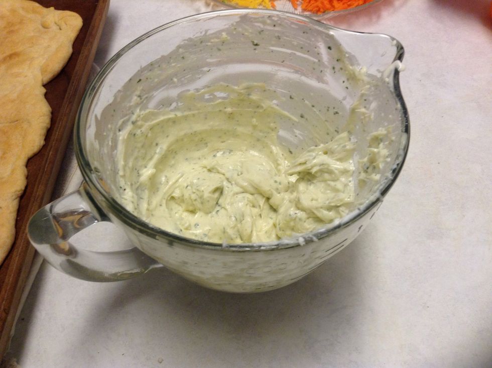 In the batter bowl mix two 8 oz. pkg. of cream cheese, 1c. mayonnaise, 1pkg. dry ranch style dressing mix (Do not use the dry ranch dip pkg.). The mixture should be smooth no lumps.