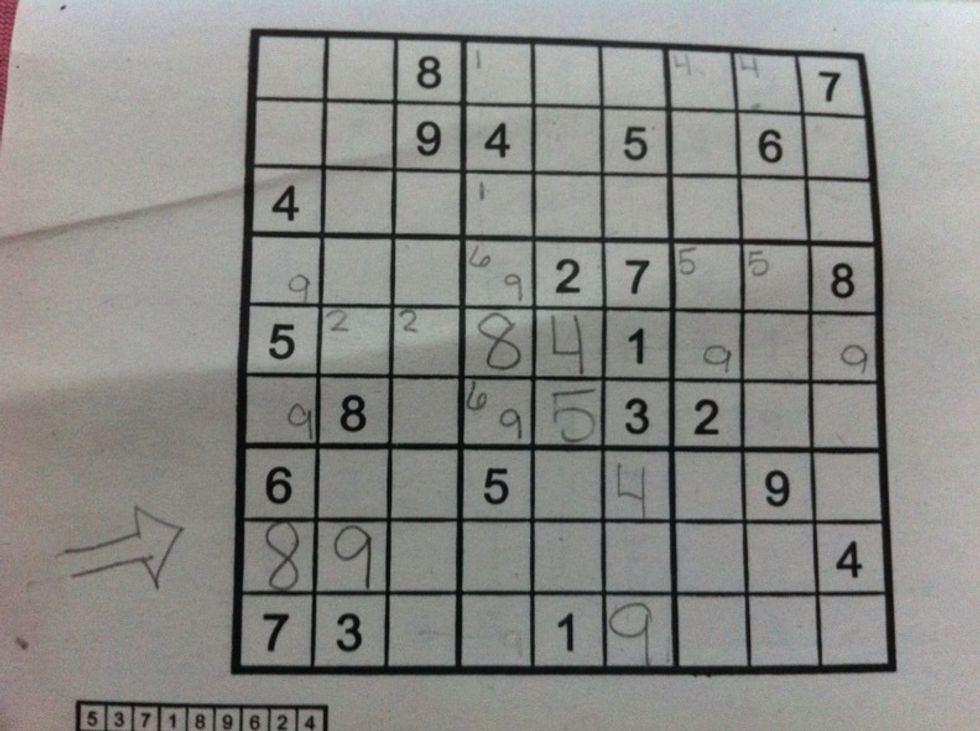 In the bottom left-hand square I see that 1, 2, 4, and 5 are left.