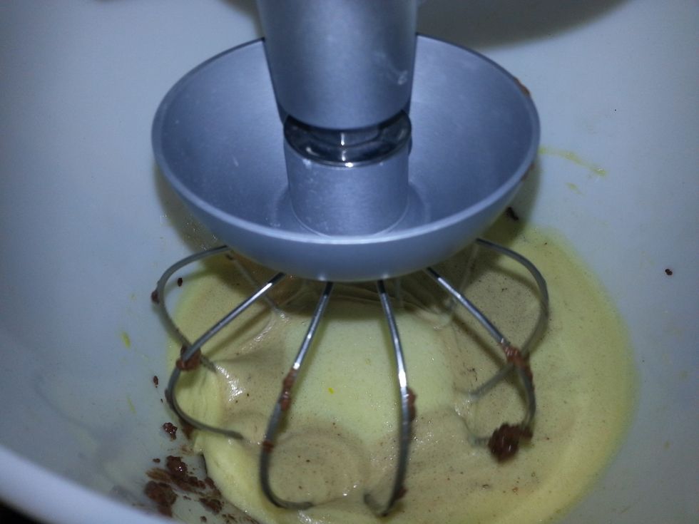 In the bowl of an electric mixer fitted with the whisk attachment, combine and beat the eggs and sugar (I only use 2/3 cup) on high speed until light, fluffy and lemony-colored, 5 to 8 minutes