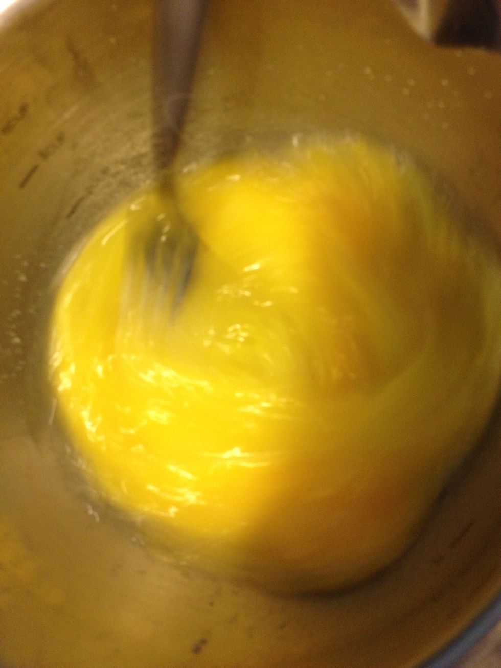 In the bowl you made the crust in, beat 6 eggs