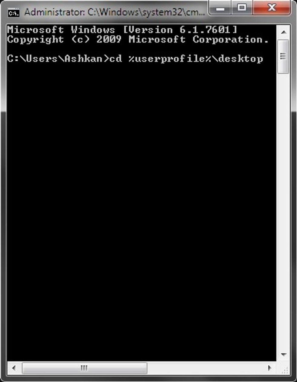 In the command prompt, type "cd %userprofile%\desktop" (without quotes) and press Enter