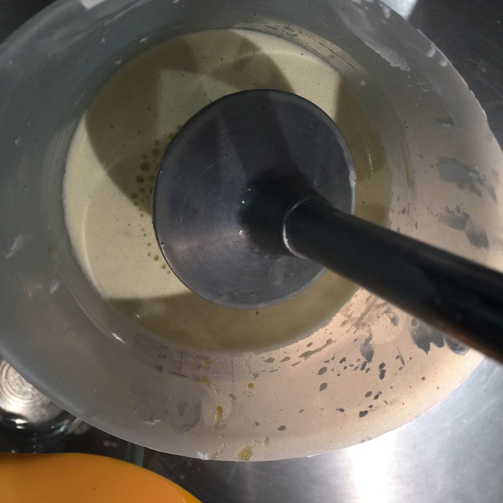 In the cooking bowl. You can mix all ingredients together and put it over the hot water bath OR.. Heat the milk and add over eggs sugar while mixing then put over the hot bath. Continue to whisk\u27a1\ufe0f\u27a1\ufe0f